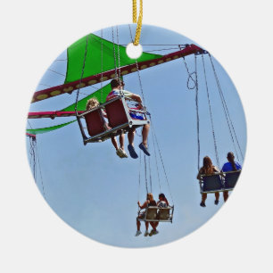 Swing Ride Next to Ferris Wheel Ceramic Ornament
