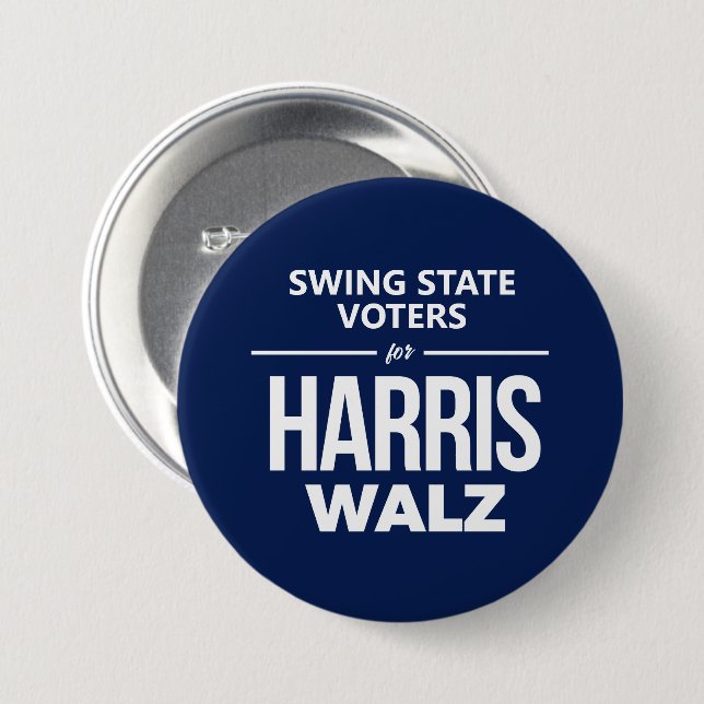 Swing State Voters for Harris Walz 3 Inch Round Button (Front & Back)