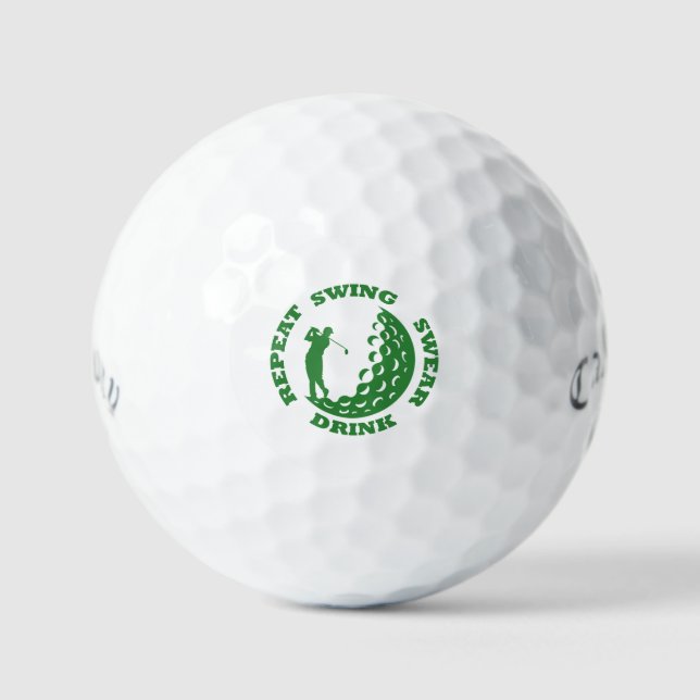 Swing Swear Drink Repeat" Golf Balls - Funny Gift (Front)