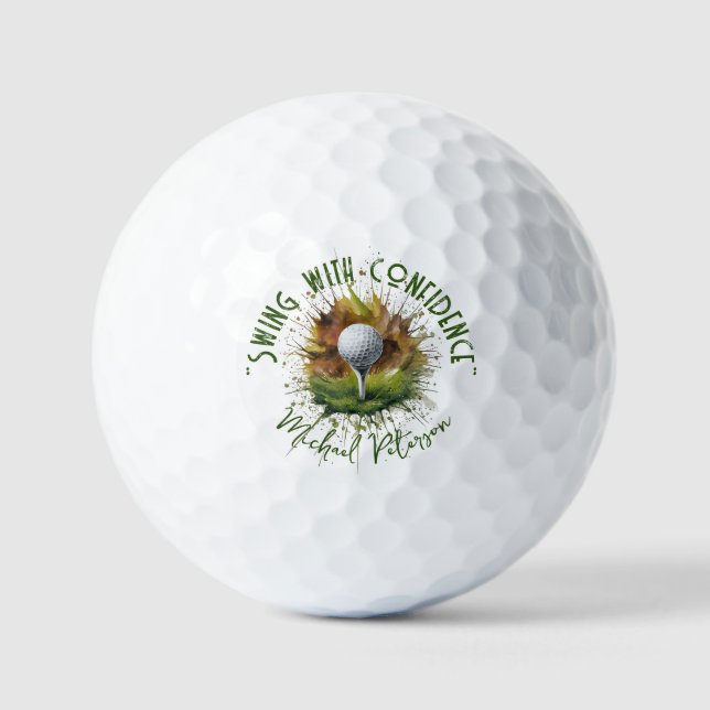 'Swing with Confidence' Golf Ball & Tee Splash Art (Front)