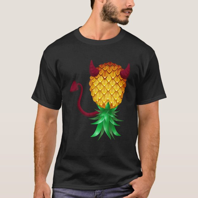 Swinger Upside Down Bad Pineapple Devil Horn T-Shirt (Front)
