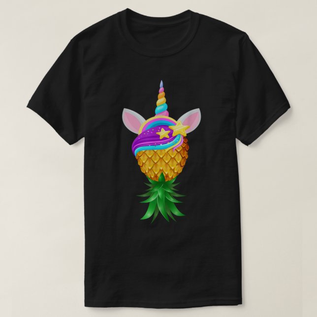 Swinger Upside Down Pineapple Magical Unicorn Head T-Shirt (Design Front)