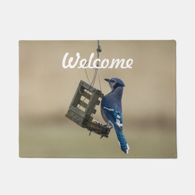 Swinging Blue Jay Welcome Doormat (Front)