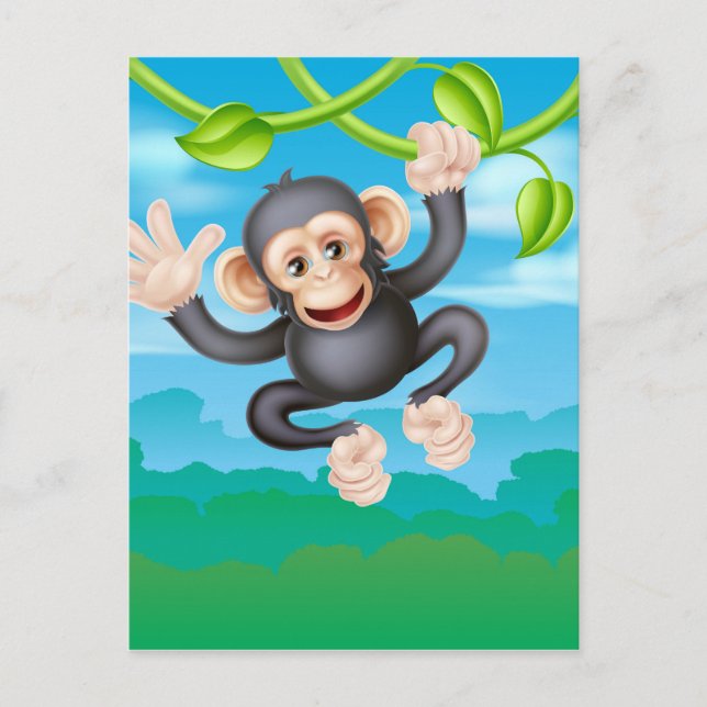 Swinging Cartoon Chimp Postcard (Front)