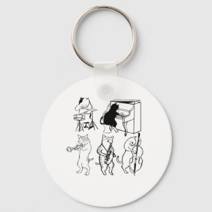 Swinging Cats Jazz Music Funny Kitty Cartoon Keychain