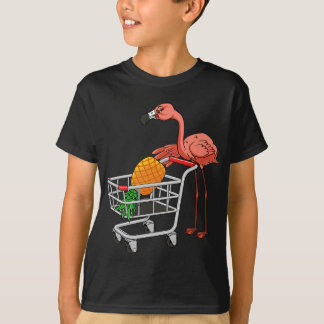 Swinging Flamingo Pushing Shopping Cart with Pinea T-Shirt