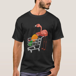 Swinging Flamingo Pushing Shopping Cart With Pinea T-Shirt