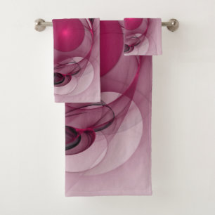 Swinging Fractal, Modern Abstract Berry Pink Art Bath Towel Set