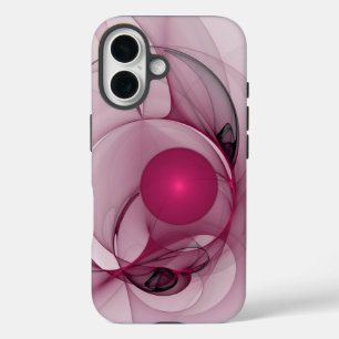 Swinging Fractal, Modern Abstract Berry Pink Art iPhone 16 Case