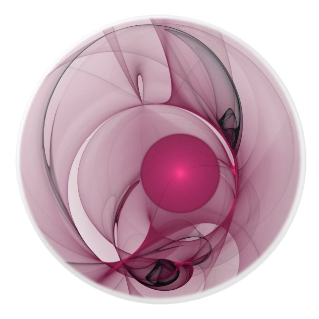 Swinging Fractal, Modern Abstract Berry Pink Art Ceramic Knob (Front)