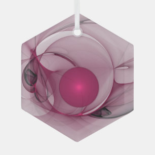 Swinging Fractal, Modern Abstract Berry Pink Art Glass Ornament
