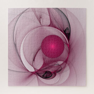 Swinging Fractal, Modern Abstract Berry Pink Art Jigsaw Puzzle