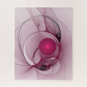 Swinging Fractal, Modern Abstract Berry Pink Art Jigsaw Puzzle