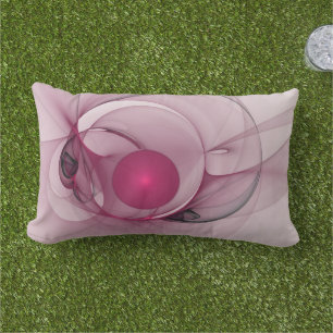 Swinging Fractal, Modern Abstract Berry Pink Art Lumbar Pillow