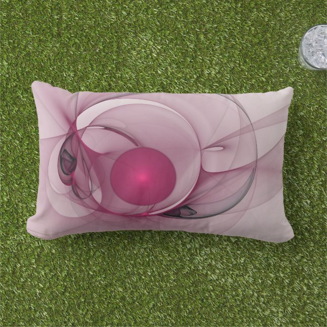 Swinging Fractal, Modern Abstract Berry Pink Art Lumbar Pillow (Grass)