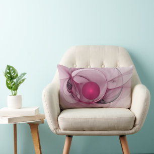 Swinging Fractal, Modern Abstract Berry Pink Art Lumbar Pillow