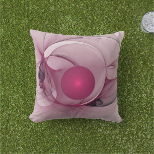 Swinging Fractal, Modern Abstract Berry Pink Art Outdoor Pillow