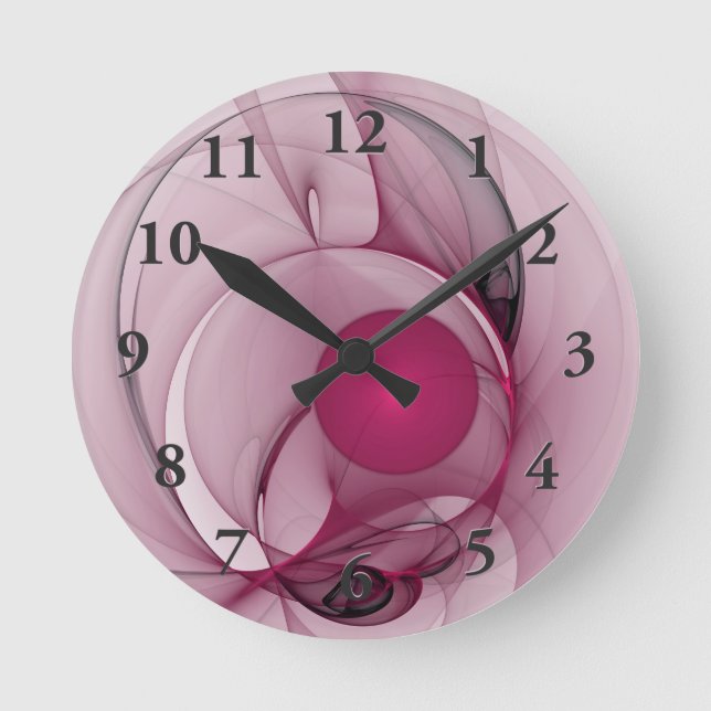 Swinging Fractal, Modern Abstract Berry Pink Art Round Clock (Front)