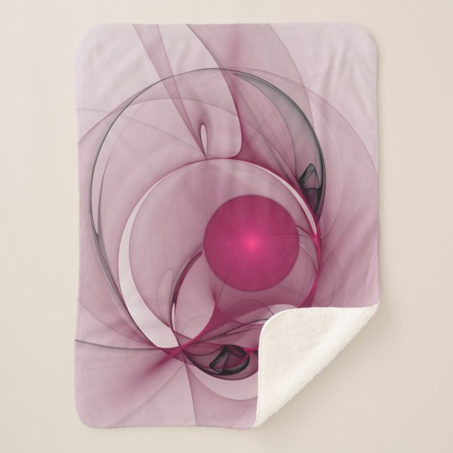 Swinging Fractal, Modern Abstract Berry Pink Art Sherpa Blanket (Front)
