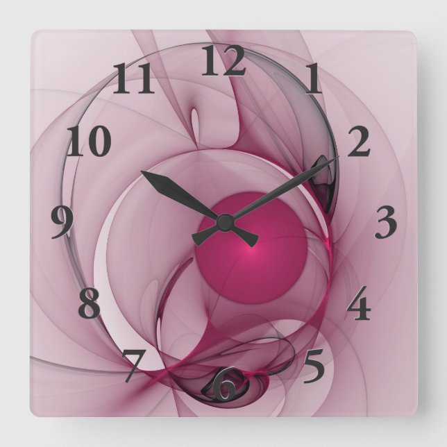 Swinging Fractal, Modern Abstract Berry Pink Art Square Wall Clock (Front)