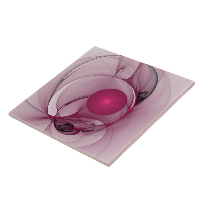Swinging Fractal, Modern Abstract Berry Pink Art Tile (Side)