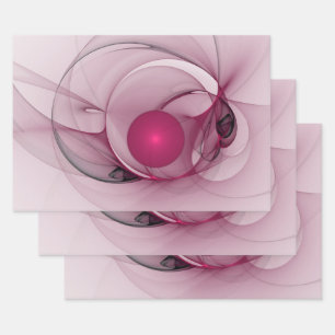 Swinging Fractal, Modern Abstract Berry Pink Art Wrapping Paper Sheet