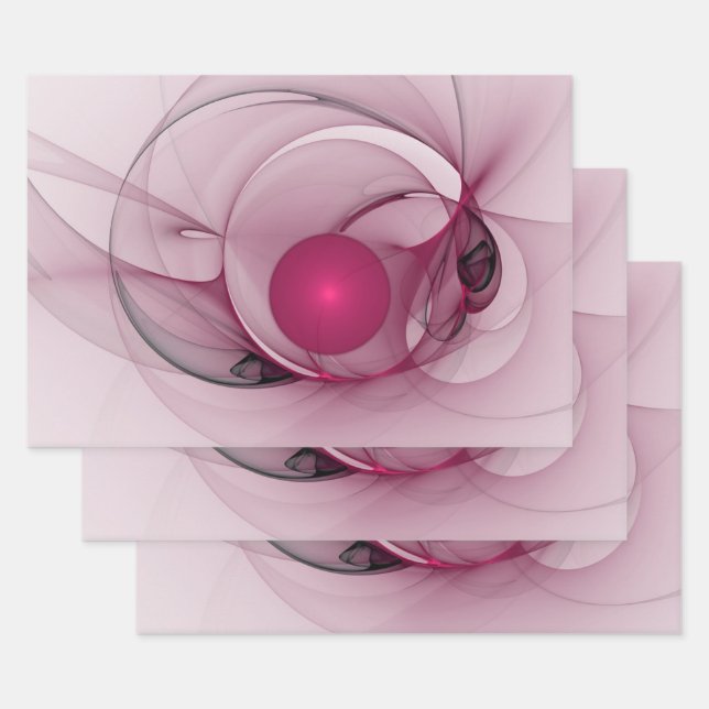 Swinging Fractal, Modern Abstract Berry Pink Art Wrapping Paper Sheet (Set)