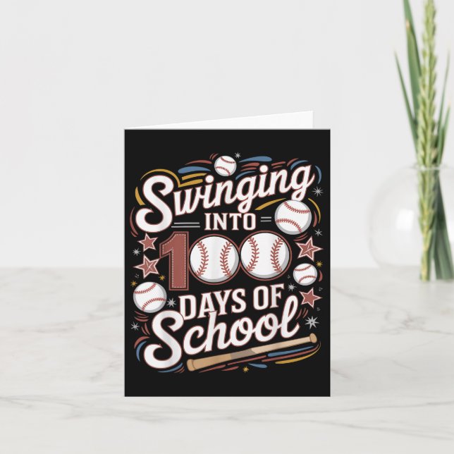 Swinging Into 100 Days Of School Baseball  Card (Front)