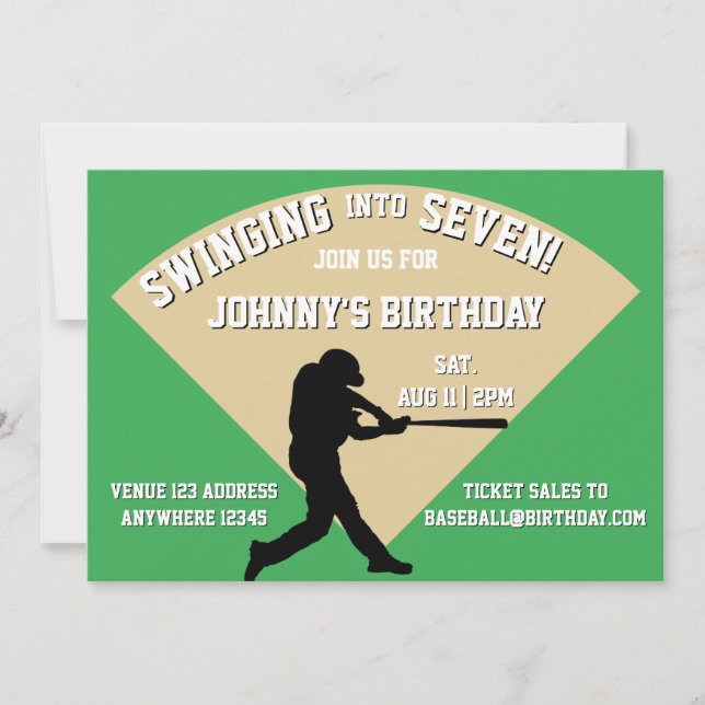 Swinging into a Baseball Birthday Invitation (Front)