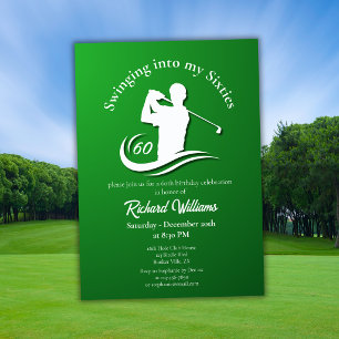 Swinging into My Sixties Modern Golf Player Party Invitation