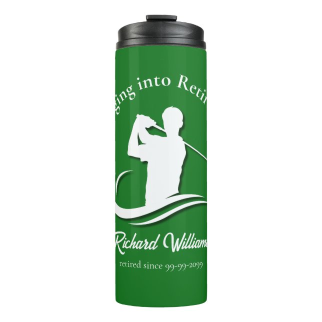Swinging into Retirement Modern Golf Player Party Thermal Tumbler (Front)