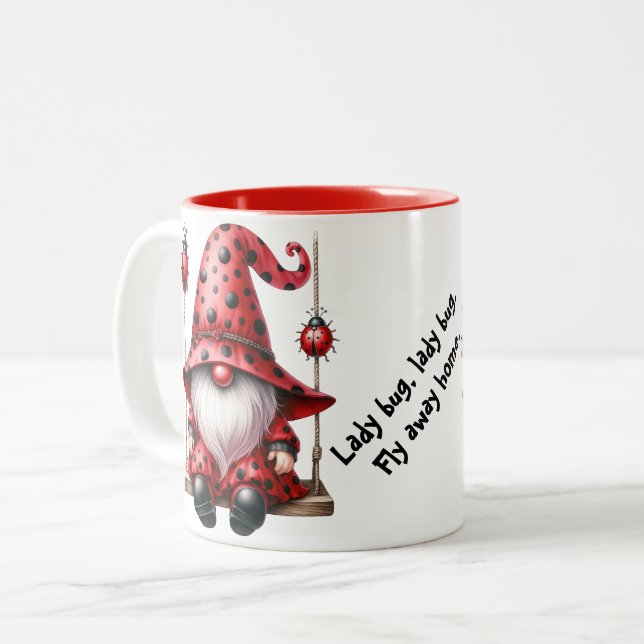 Swinging Ladybug Gnomes Ceramic Mug (Front Left)