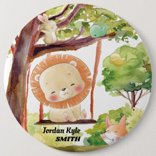 Swinging Lion, Fox, Bunny and Birds Blush Nature 6 Inch Round Button