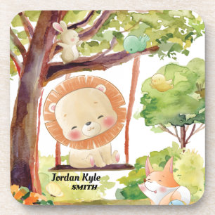Swinging Lion, Fox, Bunny and Birds Blush Nature Coaster