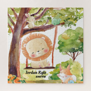 Swinging Lion, Fox, Bunny and Birds Blush Nature Jigsaw Puzzle