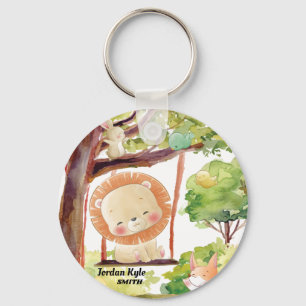 Swinging Lion, Fox, Bunny and Birds Blush Nature Keychain