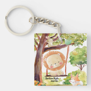Swinging Lion, Fox, Bunny and Birds Blush Nature Keychain