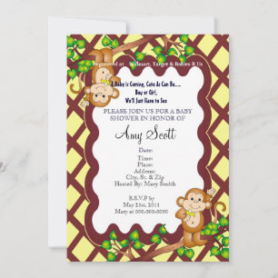 Swinging Monkey Baby Shower Invitation - Yellow