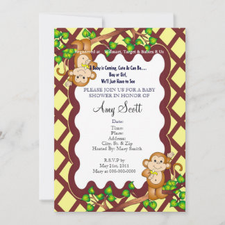 Swinging Monkey Baby Shower Invitation - Yellow