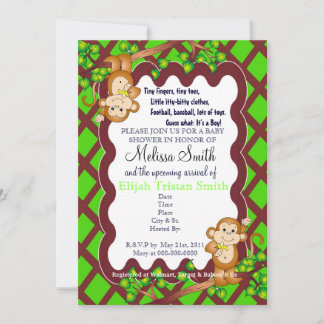 Swinging Monkey Baby Shower Invitations