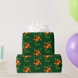 Swinging Monkey Jungle Add a Name Wrapping Paper