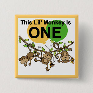 Swinging Monkeys 1st Birthday t shirts and Gifts 2 Inch Square Button