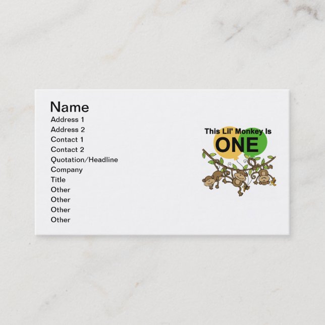 Swinging Monkeys 1st Birthday t shirts and Gifts Business Card (Front)