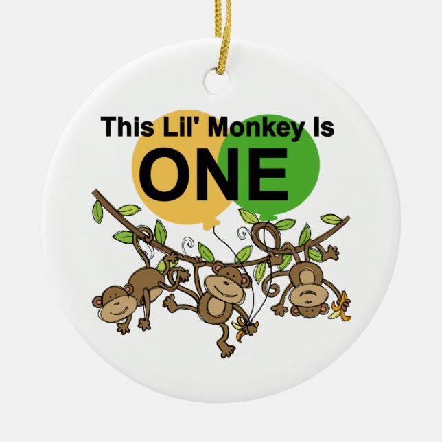 Swinging Monkeys 1st Birthday t shirts and Gifts Ceramic Ornament (Front)