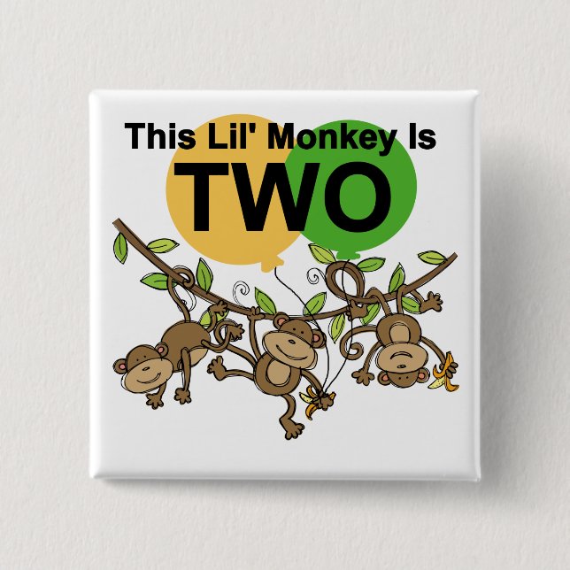 Swinging Monkeys 2nd Birthday T-shirts and Gifts 2 Inch Square Button (Front)