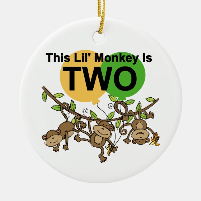 Swinging Monkeys 2nd Birthday T-shirts and Gifts Ceramic Ornament (Front)