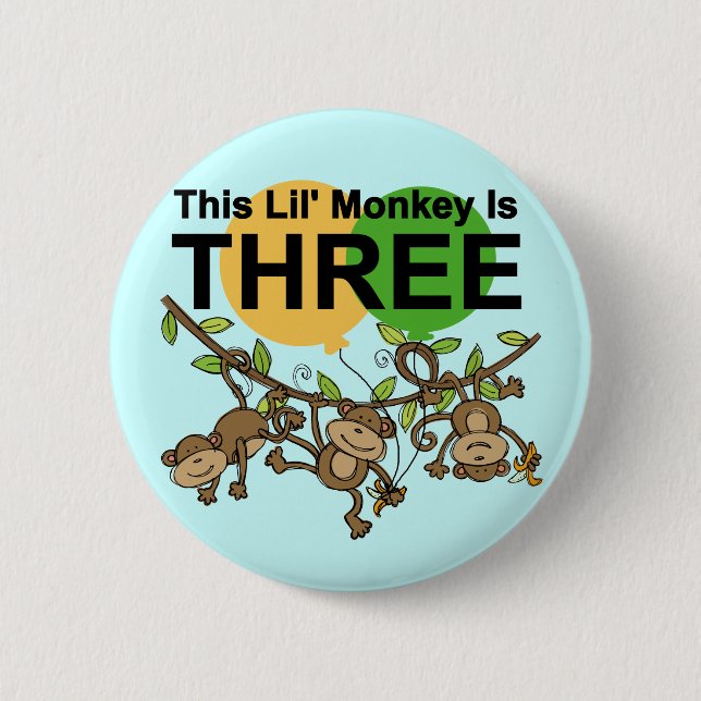 Swinging Monkeys 3rd Birthday tshirts and Gifts 2 Inch Round Button (Front)