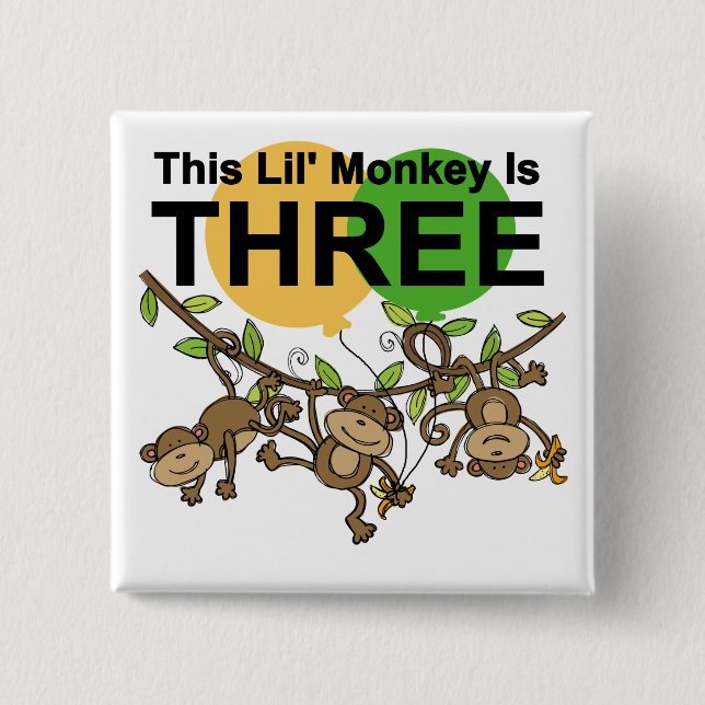 Swinging Monkeys 3rd Birthday tshirts and Gifts 2 Inch Square Button (Front)