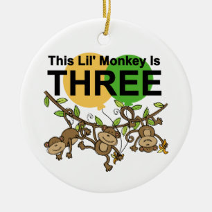 Swinging Monkeys 3rd Birthday tshirts and Gifts Ceramic Ornament