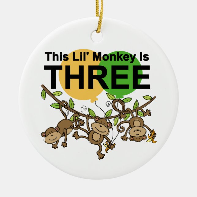 Swinging Monkeys 3rd Birthday tshirts and Gifts Ceramic Ornament (Front)